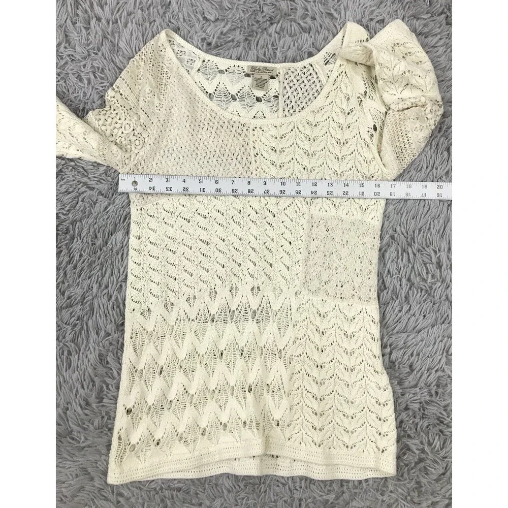Lucky Brand Women's S‎ Small Lace Crochet Top Bell Sleeve Cream Boho Romantic